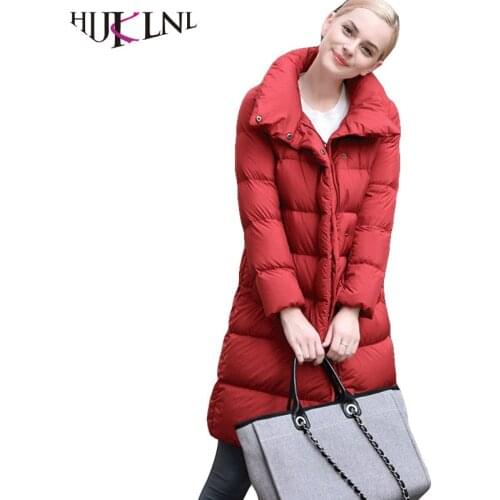 HIJKLNL New Winter Basic Down Coats Women Parkas 2019 Thick Long Down Jacket For Girl Stand Collar Overcoat Warm Outwear HB178