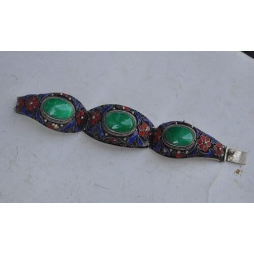 Chinas Tibet dynasty palace cloisonne silver inlaid jade bracelet, too
