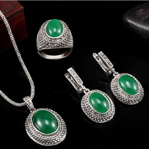 African Beads Jewelry Sets For Women Party Vintage Turkish Necklace & Earring Ring Sets Turkish Jewelry Sets Aneis Anel Set