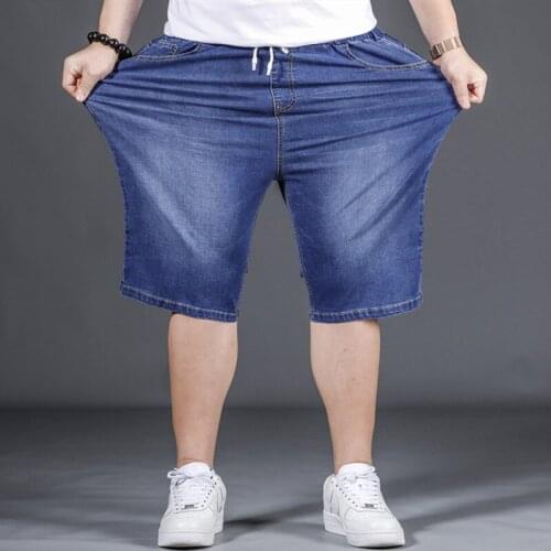 Summer Plus Size Denim Shorts Men Casual Blue Baggy Straight Knee Length Jeans XL-8XL