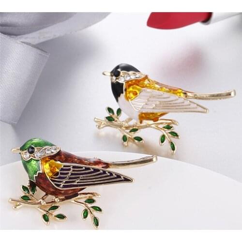 Fashion Colorful Enamel Adorable Sparrow Bird Animal Brooch Pins Austrian Crystal Rhinestone Brooch For Party Jewelry Gift