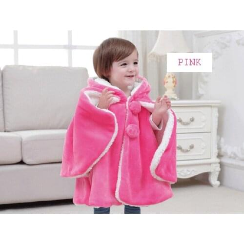 Fashion baby poncho winter thicken warm flannel kids shawl hooded children clothes snowsuit outerwear coats