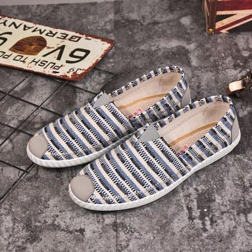 Summer New Mens Flat Casual Shoes Breathable Leisure Slip on Male Loafers Gingham Slip on Men Casual Canvas Shoes