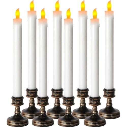 Set of 8 Flameless LED Taper Candles Lights with Removable Candlesticks for Thanksgiving Table Christmas Home Decor Wax Ivory