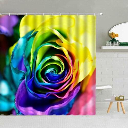 Color Rose Creative Flower Sunflower Shower Curtain Set High Quality Fabric Bathroom Supplies Decor With Hooks Cloth Curtains