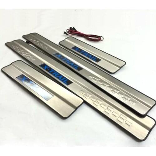 High quality stainless steel LED light door sill Scuff Plate Welcome Pedal 4pcs For Rogue X-Trail t32 2014 - 2019