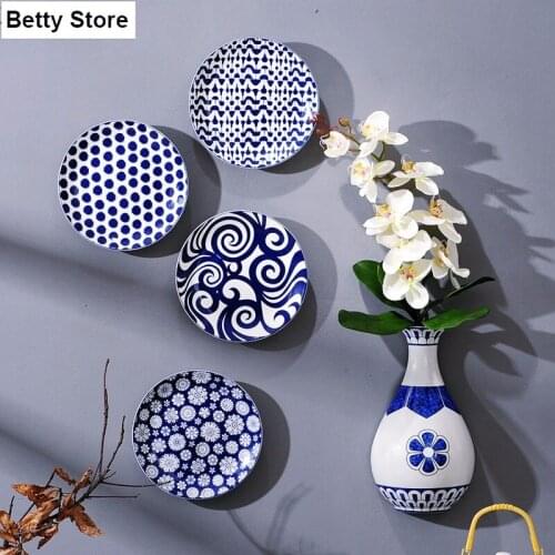 Wall Vases Wall Hanging Ceramic Vase Blue and White Porcelain Hanging Plate Ornament Flower Pot Dried Flower Floral Arrangement