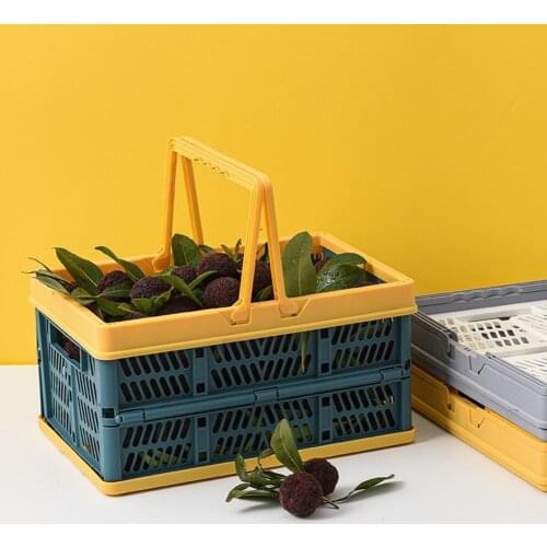 Storage Organizer Basket Kitchen Storage Gadgets Collapsible Plastic Storage Crate with Folding Handles Container Easy Storage
