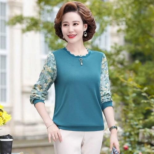 Autumn Chiffon Long-Sleeved T-Shirt For Women Loose Knitting Tee Shirts Female Plus Size 4XL 5XL Tops Mother Spring Clothing