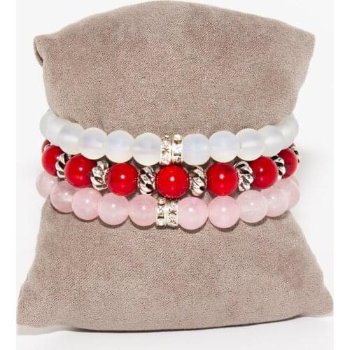 Feeling Bangle Set bracelets Moonstone-Coral-Pink Quartz Natural stone bracelet accessories 2021 fashion wooden box design