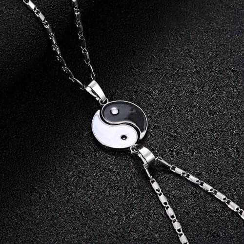 2 Pcs Fashion Necklaces Eight Diagrams Black and White Yin Yang Pendant for Couples Lover Best Friends Friendship Women Unisex