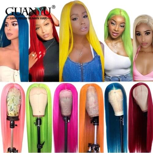 Pink Human Hair Wig Pre-Plucked 613 Blonde Blue Green Grey Red Purple Lace Part Wig For Women Colored Remy Straight Ombre Wig