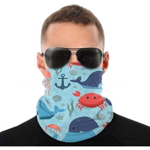 Nautical Creatures Ocean Whale Crab Scarf Half Face Mask Halloween Tube Scarf Balaclava Bandanas Windproof Headwear Cycling