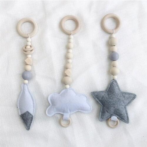 Nordic Wooden Beads Nursery Beads Wall Ornaments With Felt Star Tent Hanging Pendant Baby Rattle Stroller Play Gym Toy Decor