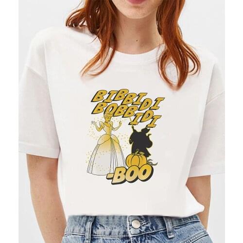 Disney Cinderella Bibbidi Bobbidi Boo Halloween Premium T Shirt Women Plus Size Funny Tshirts Harajuku Ulzzang Female T-Shirt