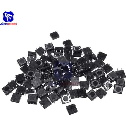 Diymore 100PCS 12x12mm Series Tact Switch DIP 4PIN On/Off Tactile Push Button Micro Touch Switch Kit 12x12x4.3/5/6/7/7.5/8/9mm