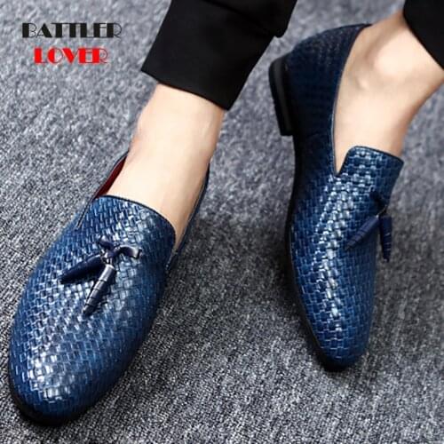 Pointed Toe Formal Shoes Man Weave Leather Oxfords 2019 Spring Men Italy Dress Shoes Business Wedding Shoes For Male Large Sizes