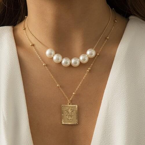 Bohemia Geometric Butterfly Pendant Necklace for Women Retro Simulated Pearls Chains Choker Necklace Collier Fashion Jewelry