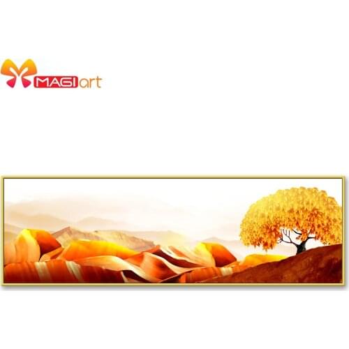 Cross stitch kits Embroidery needlework sets 11CT water soluble canvas patterns 14C Golden mountain and tree-NCMS101