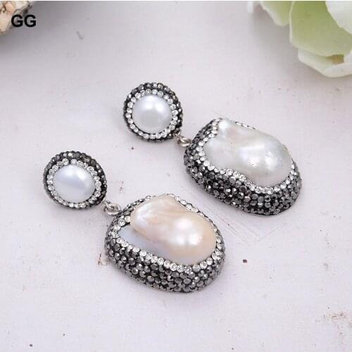 GuaiGuai Jewelry Classic Natural White Keshi Baroque Pearl Trimmed With Marcasite Stud Earrings For Women