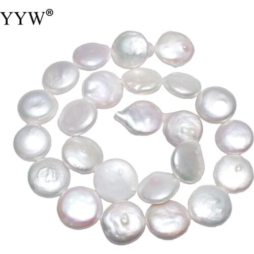 YYW Cultured Coin Freshwater Pearl Beads Flat Round natural white 14-15mm Approx 0.8mm Sold Per Approx 15 Inch Strand