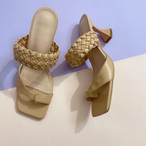 New Summer Fashion Design Weave Women Sandals High heels Ladies Sandals Open Toe Shoes Colorful Candy Colors Sweet purple beig