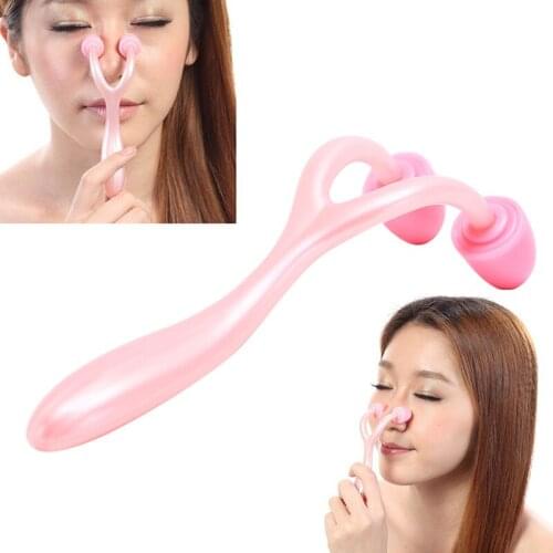 Women Nose Beauty Tool Pink Plastic Roller Facial Nose Massager With 2pcs Face Lifting Massage 3D Nose Slimming Roller