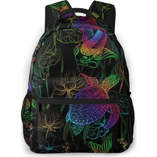 Women Backpack with Multiple Using Women Backpacks Colorful Koi Carps Lotus And Sea Turtle Female School Bag Girls Travel Bag