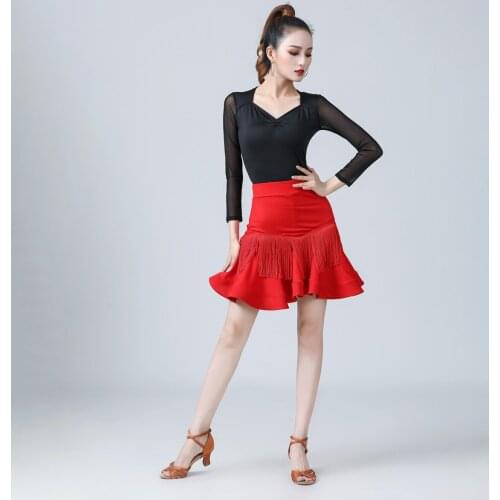 Women Sexylatin Dance Long Sleeve Tops Adult Fashion Performance Ladies Ballroom Samba Dancing Skirt Practice Costum Dancewear