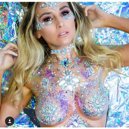 1 pack Hot popular resin diamond tattoo stickers show makeup chest stickers diamond bars carnival party chest decoration