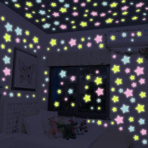 100pc 3cm Glow in the Dark Toys Luminous Star Stickers Bedroom Sofa Fluorescent Painting Toy Stickers for Kids Room Decoration