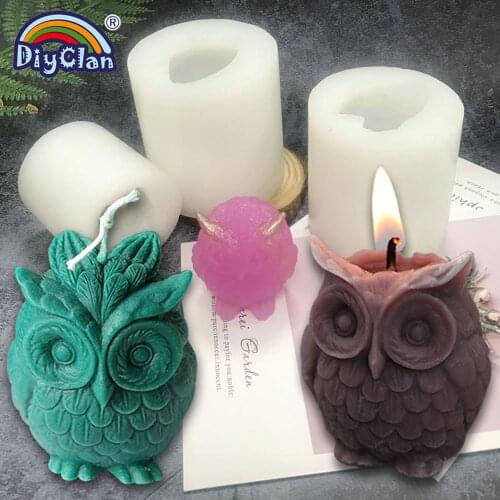 3D Owl Candle Mold Handmade Aromatherapy Candle Resin Plaster Making Silicone Mould Chocolate Cake Dessert Fondant Decoration