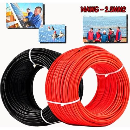 50Meters/Lot Solar PV Cable 2.5mm2 -14AWG Red or Black PV Copper Wire Use in the Solar Power System