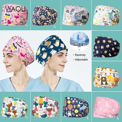 Nurse Accessories Dentist Hospital Work Hats High Quality Cotton Elastic Caps Adjustable Agent Breathable Surgical Scrub Womens