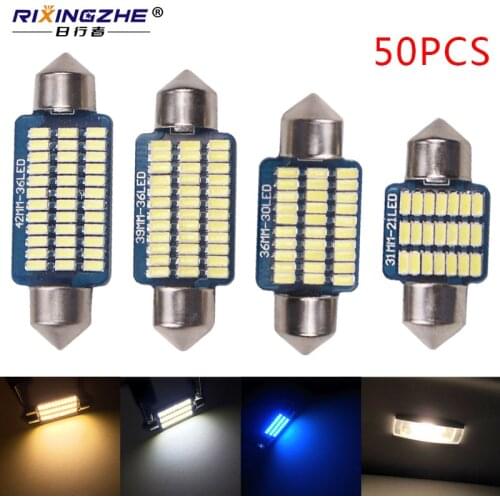 RXZ 50pcs Car Canbus C5W 31/36/39/41MM 3014 21/30/36Led Interior reading Light Auto plate festoon doom Lamp white ice blue 12V