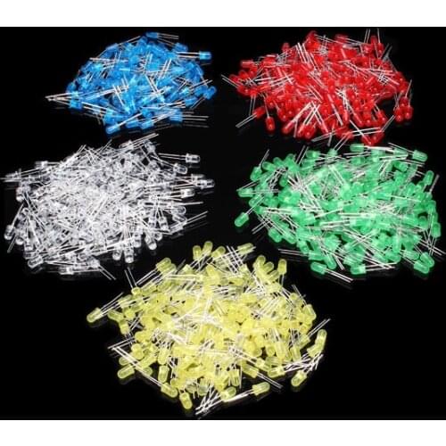 Free Shipping For DIY Use 500Pcs 5MM LED Diode Kit Mixed Color Red Green Yellow Blue White each 100pcs