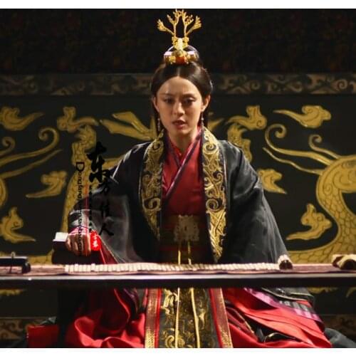 Black Gorgeous Hanfu Costume Empress Period TV Play Legend of Mi Yue - Ancient Qin Empress Xuan Photo House Princess Costume