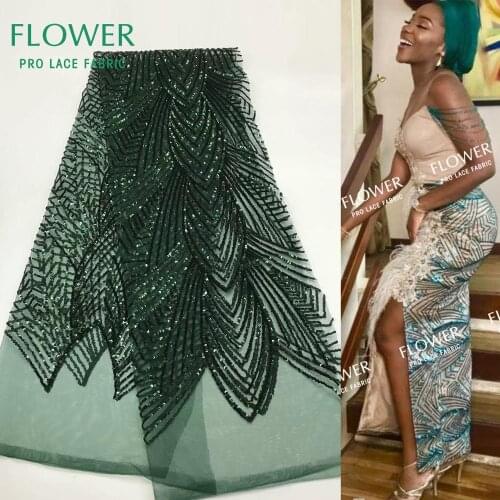 Elegant Style Sequined Lace Fabric In Green 2019 Latest Fashion African French Sequins Mesh Laces For Women Dress Tulle Material