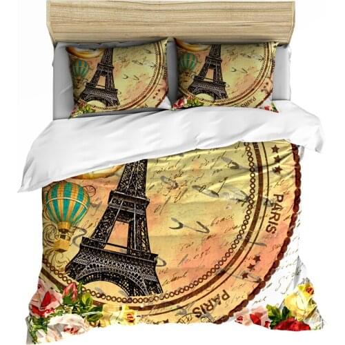 3D Digital Printing Retro Stamp Series Bedding Set Home Hotel Bed Comforter Sets Paris Tower Bedspread Single Double Duvet Cover