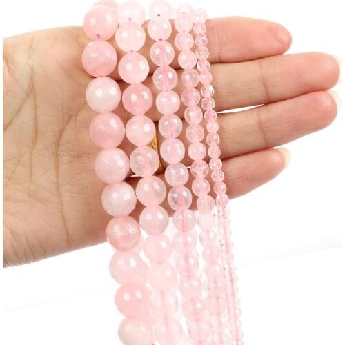Natural Stone Faceted Pink Quartz Gem Charm Round Loose Beads For Jewelry Making Needlework Bracelet DIY Strand 4/6/8/10/12 MM