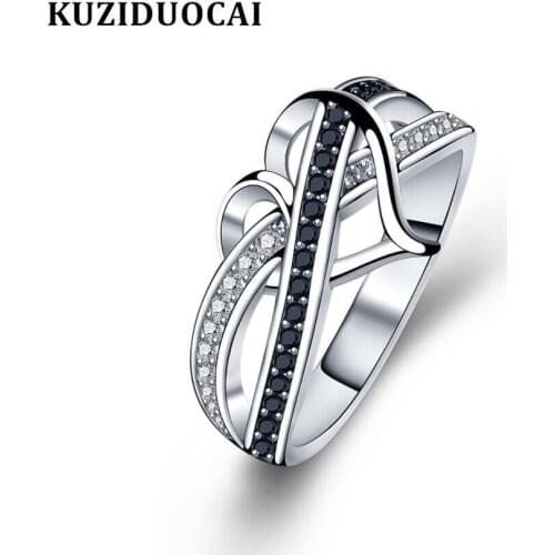 Kuziduocai New Fashion Jewelry Zircon Stainless Steel Love Heart Interweave Wedding Bride Party Rings For Women Girl Mujer R-752
