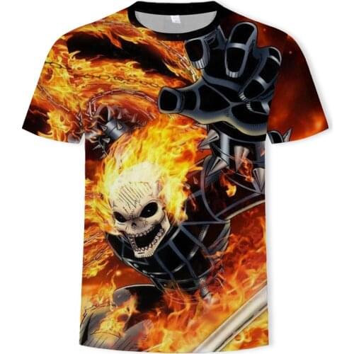 Summer fashion round neck sports t-shirt horror skull print short-sleeved t-shirt mens casual T-shirt mens clothing