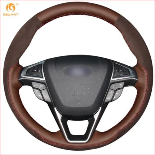 MEWANT Coffee Genuine Leather Coffee Suede Car Steering Wheel Cover for Ford Mondeo Fusion 2013-2019 EDGE 2015-2019 Accessories