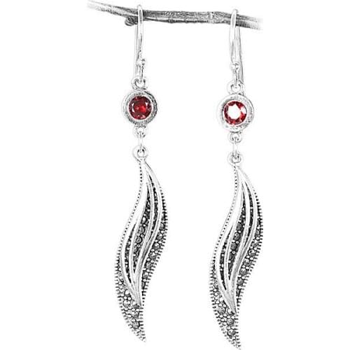 May New Arrived Women Earring Thai Silver Red Cubic Zircon Fox Tail Style Fashion Vintage Drop Earrings