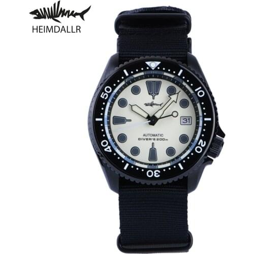 Heimdallr Mens Automatic SKX Watch Full Green Luminous Dial Sapphire Black PVD Plated Case NH35 Self-Winding Movement Nato Band