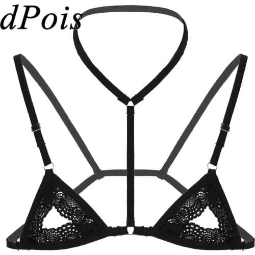 Men Sissy Sheer Lace Lingerie Exotic Tannks Halter Neck Spaghetti Straps Wire Free Unlined Mini Bra Top Sexy Gay Male Underwear