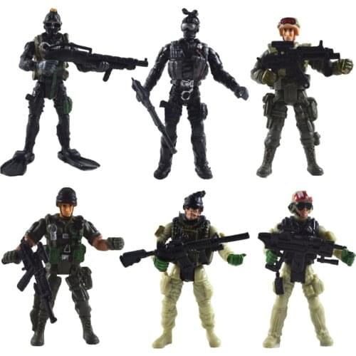 Set Of 6 Mini Military Soldiers Men Figures W/ Model Toy Collectibles