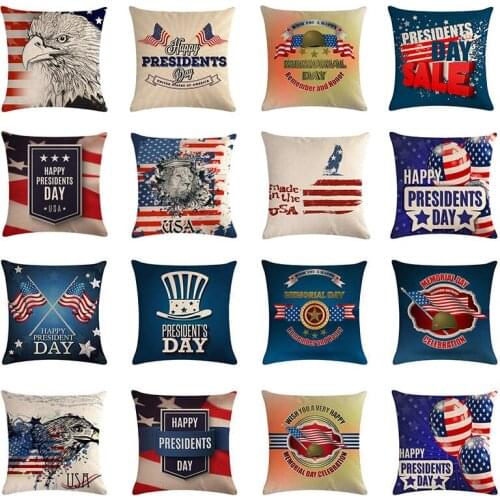 Happy Presidents Day Cushion Cover National flag Eagle Pillowcase Cotton Linen 45x45cm Throw Pillow Cover