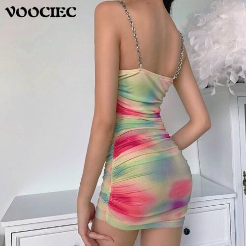 VOOCIEC Summer Sling Dress Sexy open back slim dress Club Party Fashion Rainbow Dress cheongsam dresses for women