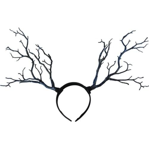 Vintage Retro Tree Branches Headband Props Horns Hair Accessory Black with Blue Cosplay Halloween Party Headpieces Accessories